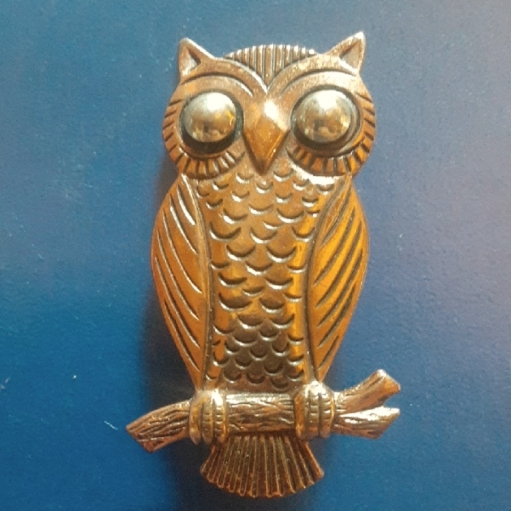 Vintage Copper Owl Brooch